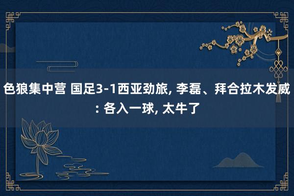 色狼集中营 国足3-1西亚劲旅, 李磊、拜合拉木发威: 各入一球, 太牛了